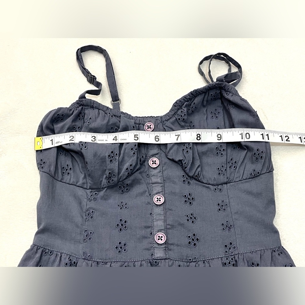 Hollister California Women’s Blue Eyelet Dress with Smocked Top Adjustable Strap - Picture 6 of 15